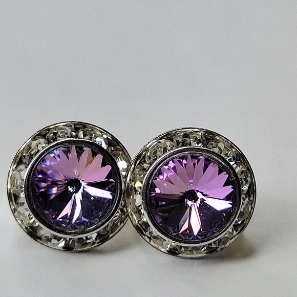 Purple Swaroski Clip Ons, Earrings Small Purple Tiny Clip On Earrings - Picture 1 of 3